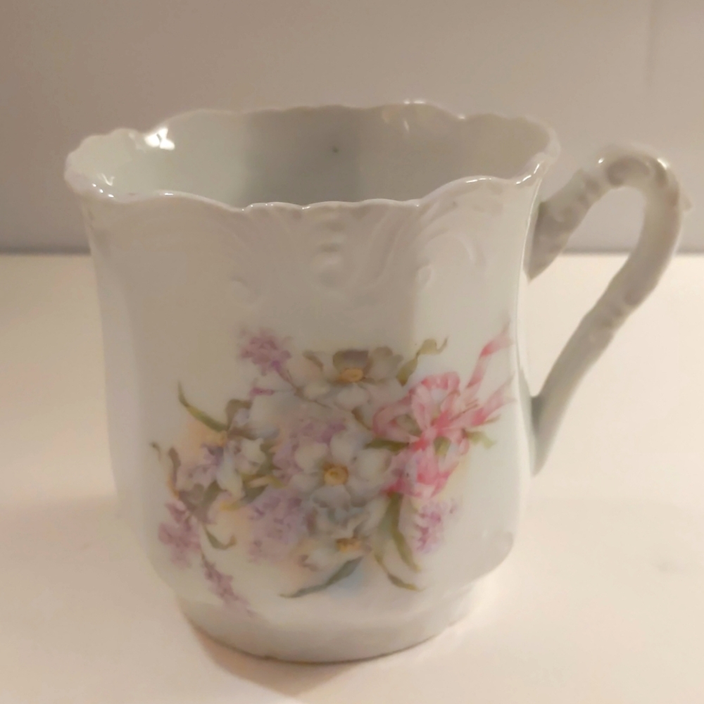 Vintage Porcelain Floral Antique Mug Scalloped Rim